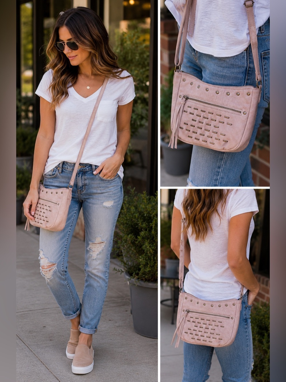 Icing Cream Studded Crossbody Shoulder Bag | Adjustable Strap & Pockets
